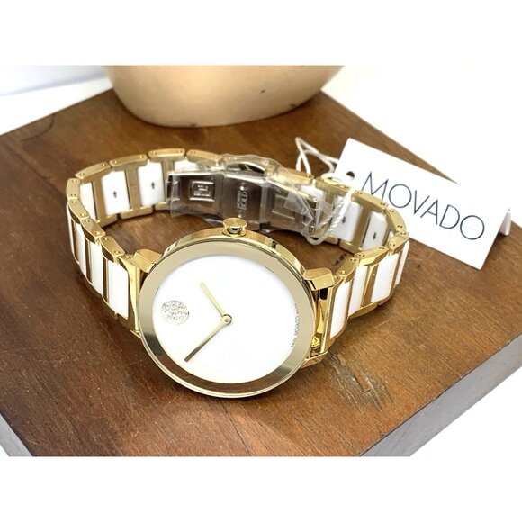 Movado Womens Watch 3601238 Bold White Dial Gold Swiss Quartz Ceramic Steel 34mm main image 13